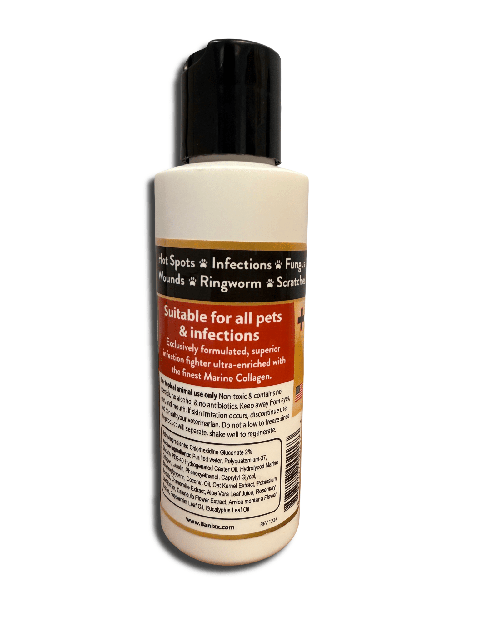 Banixx wound healing cream rear bottle view with dosage details