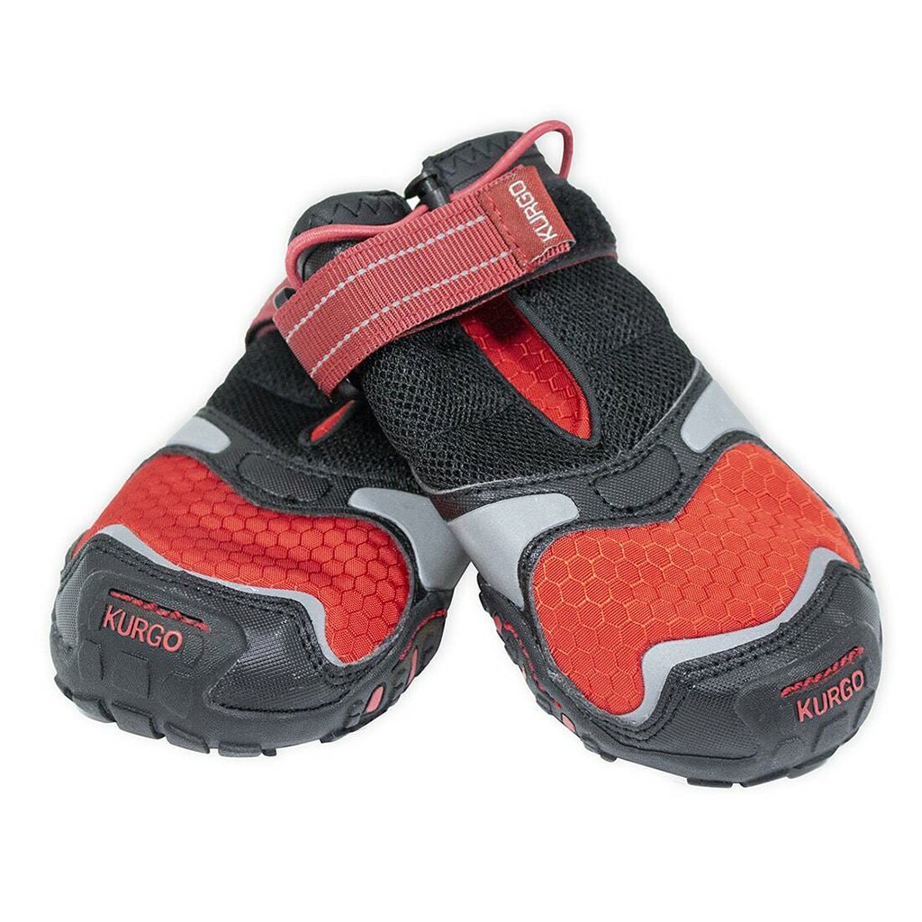 Reflective Kurgo dog boots showcasing double ankle closures and paw-mimicking soles.
