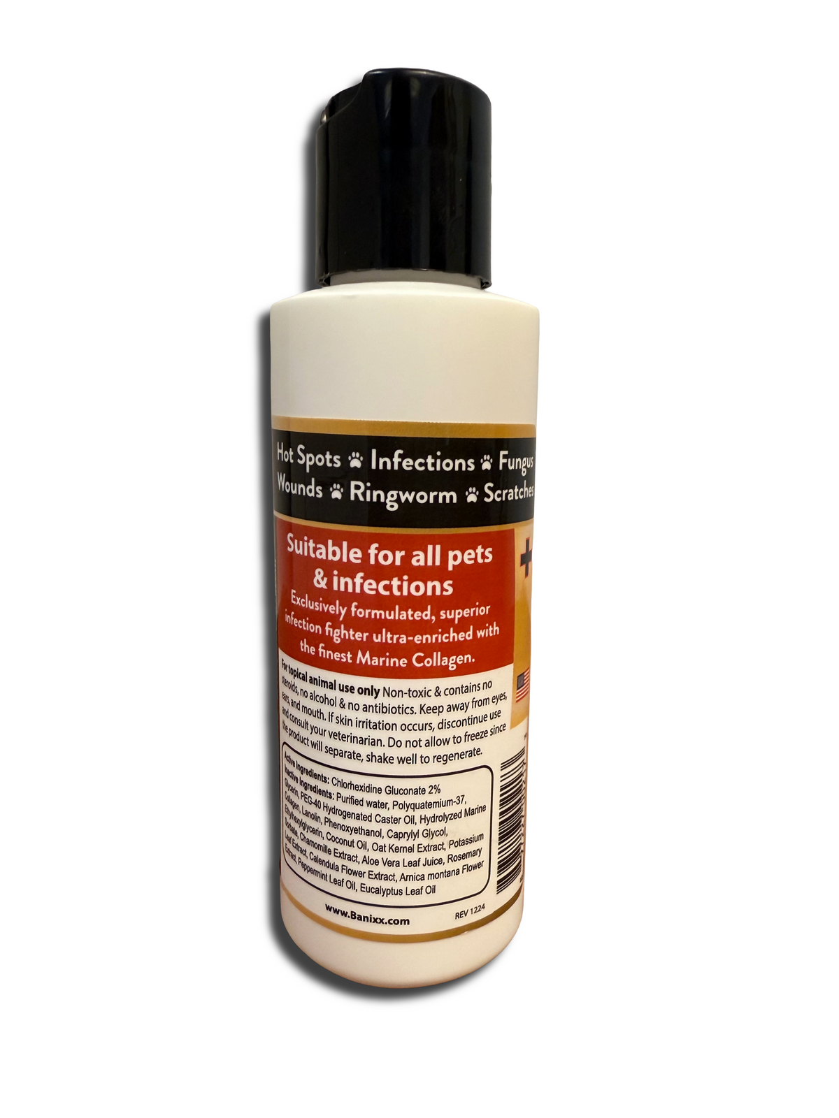 Banixx wound healing cream rear bottle view with dosage details