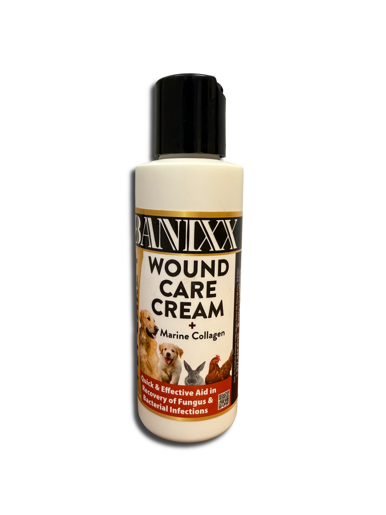 Banixx Wound Care Small Animal Cream front label – antimicrobial healing cream for dogs and horses