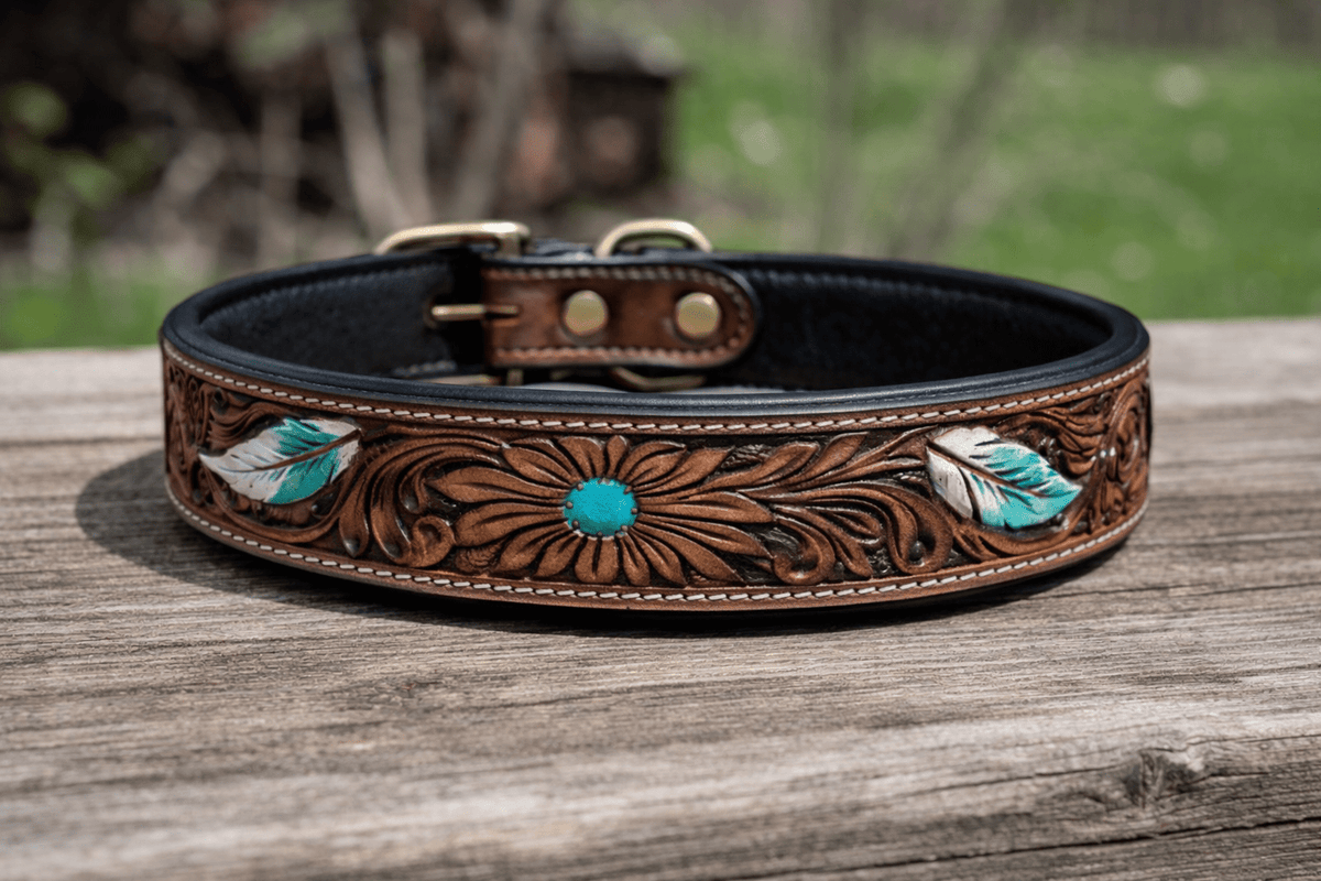 Hand - Tooled & Painted Leather Dog Collars - Lion Country Supply