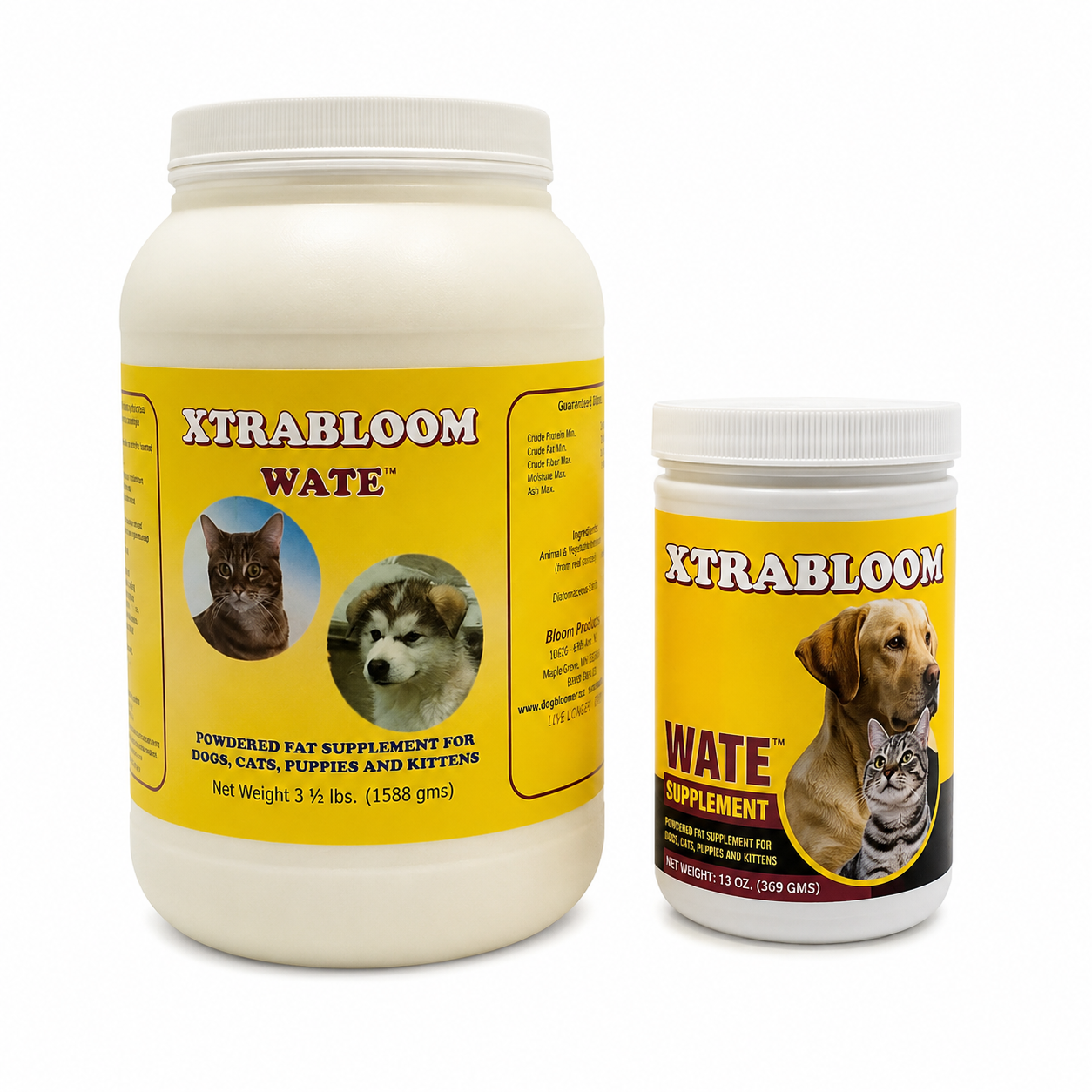 XtraBloom Wate 3.5 lbs and 13 oz sizes front of container