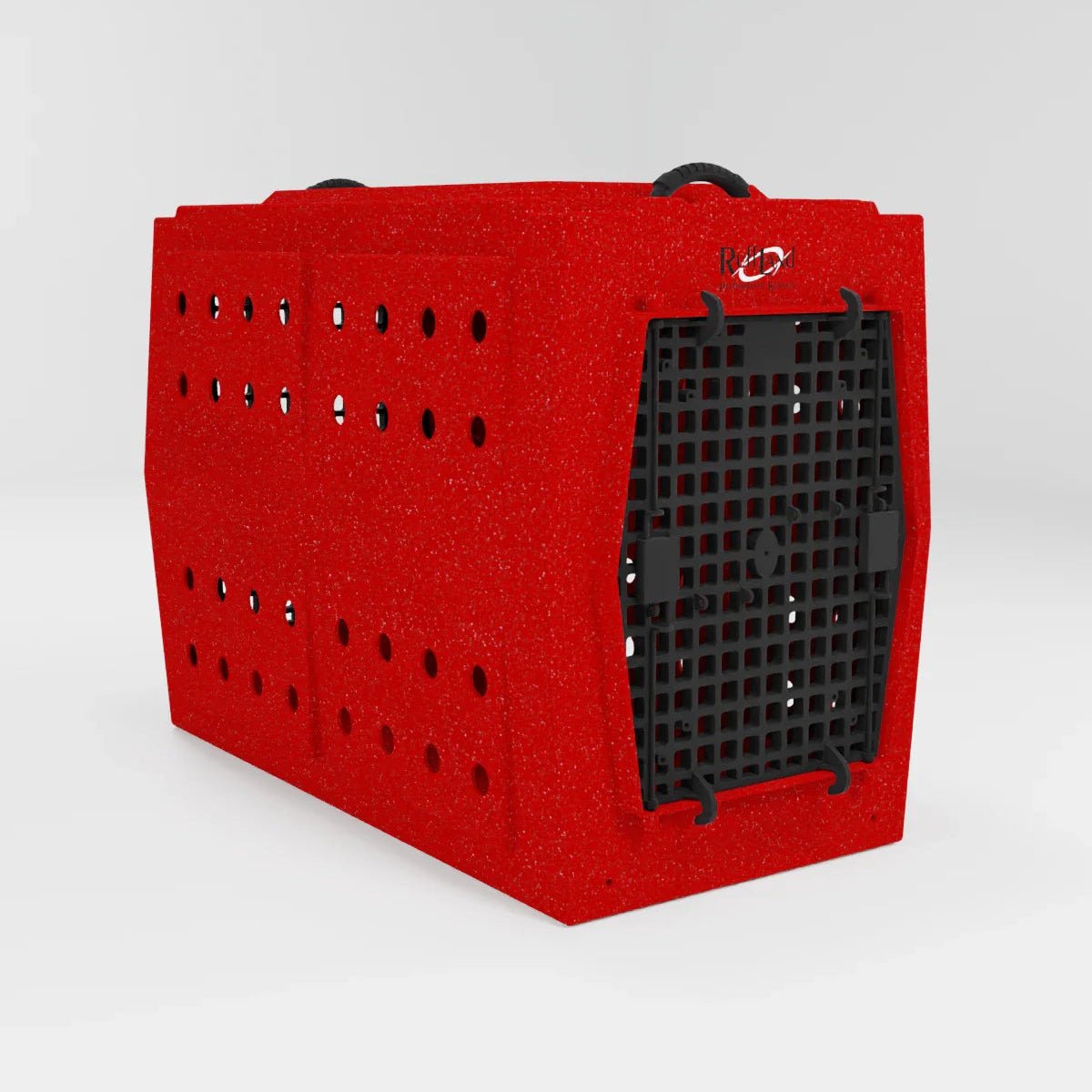 Limited edition Fire Engine Red Ruff Land Kennel performance dog crate with reversible door and raised drainage floor for safe travel in trucks and SUVs
