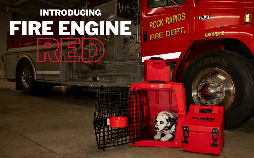 Ruff Land Kennel Water Hole in Fire Engine Red spill-resistant kennel water bowl