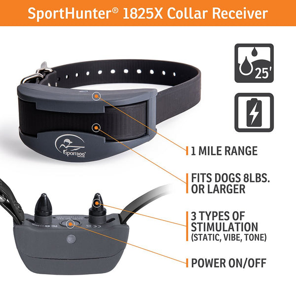 SportDOG 1825X, 1-Mile Range, Up to 6 Dogs, Waterproof, Rechargeable