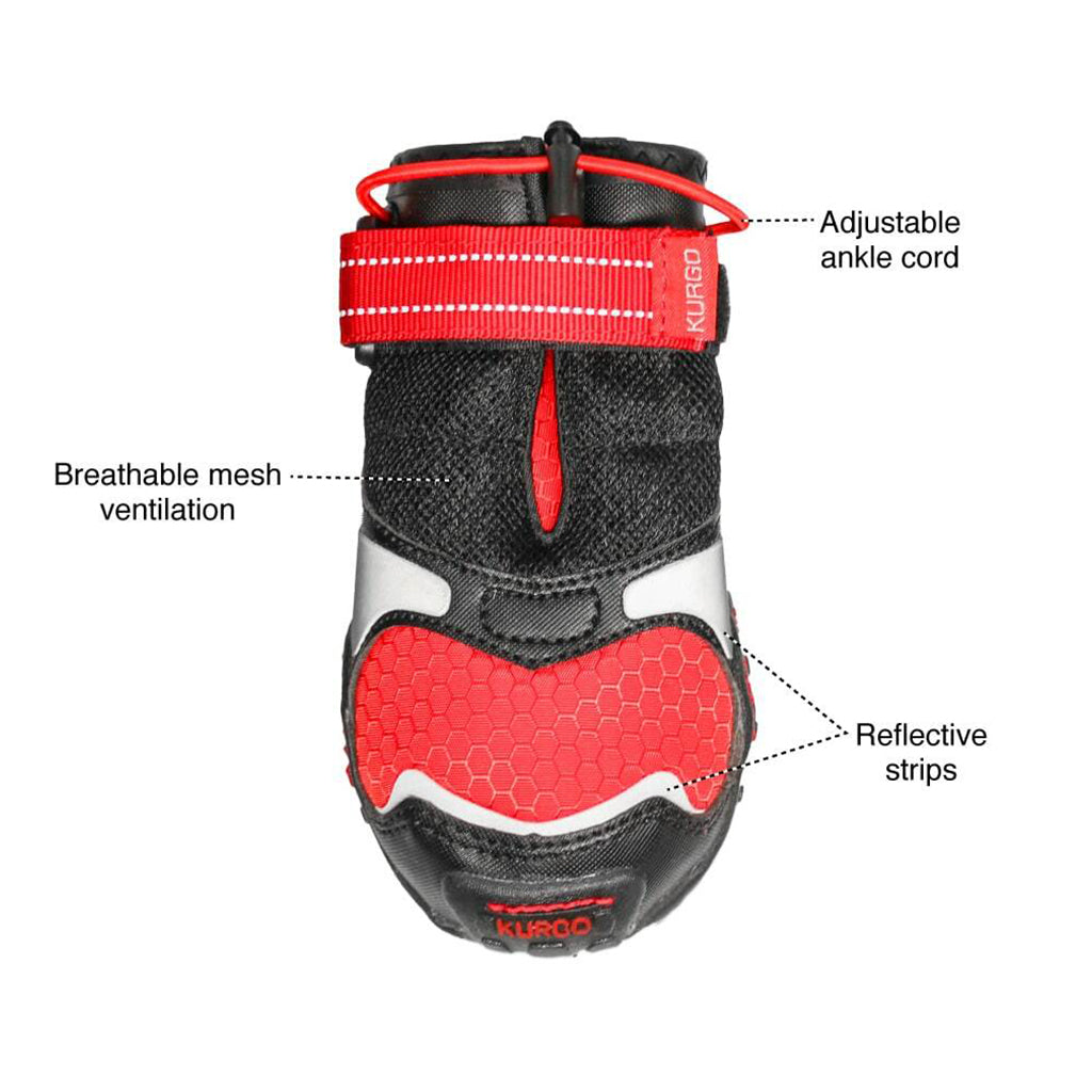 Close-up of Kurgo Blaze Cross Dog Boots' breathable mesh uppers and adjustable fit.